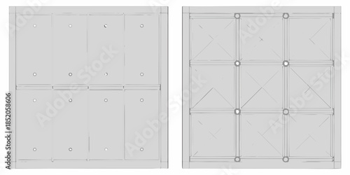Architectural rendering of gray metal gates with diamond and panel designs