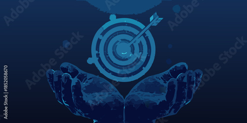 Hands holding a target with an arrow hitting the center