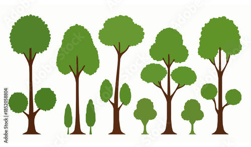 Colorful Cartoon Tree Vector Collection with Lush Green Foliage for Game and Landscape Design
