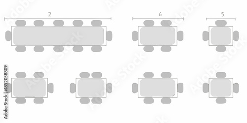 Overhead view of various table and chair arrangements for meeting spaces