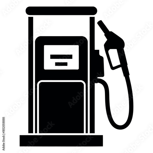 Silhouette of Vintage Gasoline Pump with Fuel Nozzle on White Background Retro Gas Station Equipment Automotive Industry Concept