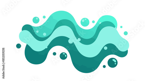 Abstract Turquoise and Teal Wavy Water Flow with Bubbles, a fluid and organic design representing the essence of water's movement and purity