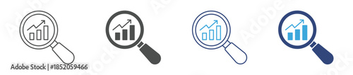 Business Analytics Search Icon Set, Data Analysis Icon, Performance Review, Market Research and Growth Monitoring Concept, Vector Illustration