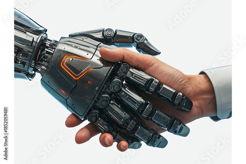 Technological Advancement, Human-Robot Interaction, Future Workplace, Digital Illustration, Futuristic Environment, Close-Up Perspective, Unity Concept