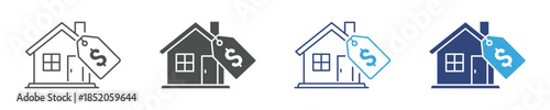Real Estate Pricing Icon Set, Property Valuation Icon, Home Price, Real Estate Market and Investment Concept, Vector Illustration