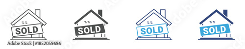 Real Estate Sold Icon Set, Property Transaction Icon, Home Sale, Housing Market and Deal Completion Concept, Vector Illustration