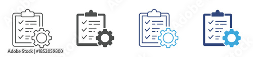 Process Management Icon Set, Checklist with Gear icon, Task Checklist Icon, Workflow Optimization and Business Operations Concept, Vector Illustration