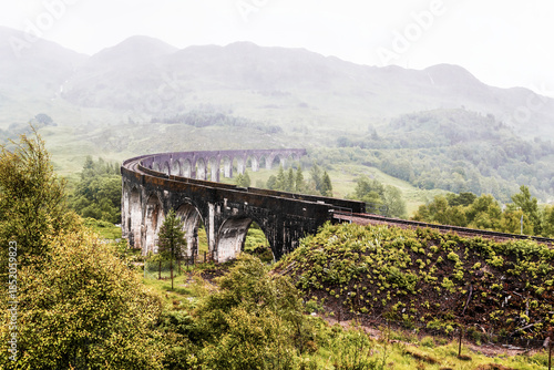 View on Glenfinnan Viaduct in fog