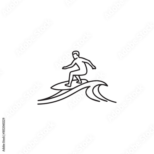 "Surfer Riding Ocean Wave in Minimal Line Style"