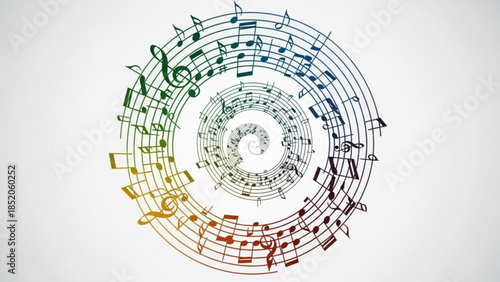Abstract musical notes spiral colorful sound wave illustration for creative concept isolated on white background