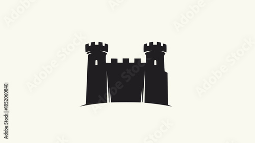 Silhouette of a medieval castle with two towers and crenellations.