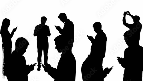 Silhouettes of people engrossed in their smartphones.
