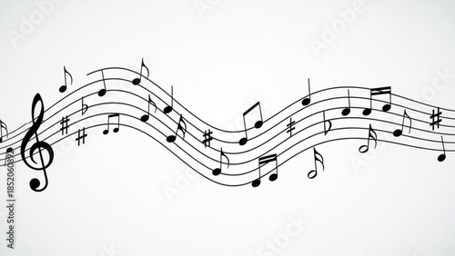 Musical notes and staff on a wavy line representing melody and rhythm in a clean minimalist illustration for music concepts