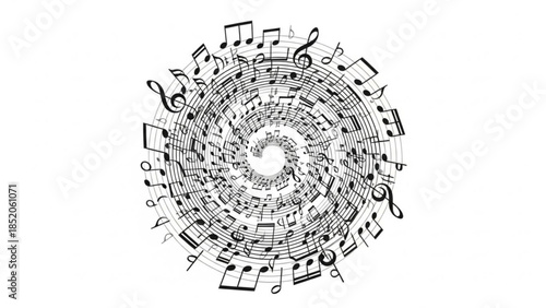 Swirling vortex of musical notes and symbols abstract representation of sound and melody perfect for music-related concepts and design