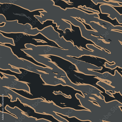 Vector seamless camo tiger stripe army fatigue pattern design