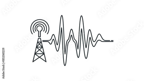 Radio tower transmitting signal waveform a minimalist vector illustration representing communication and broadcasting technology isolated on white