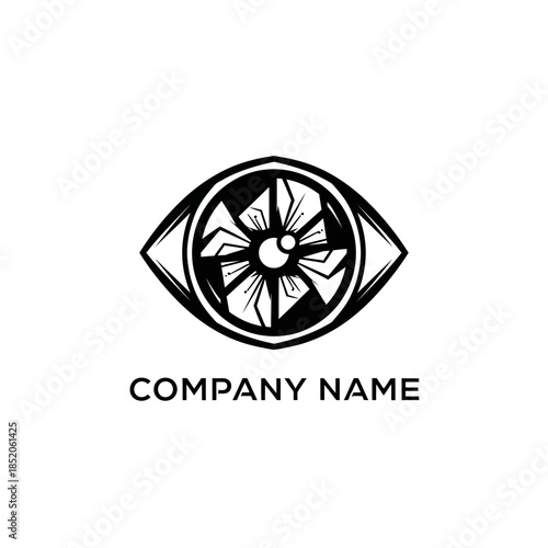 Abstract Eye Logo Design with Geometric Iris and Modern Company Name.