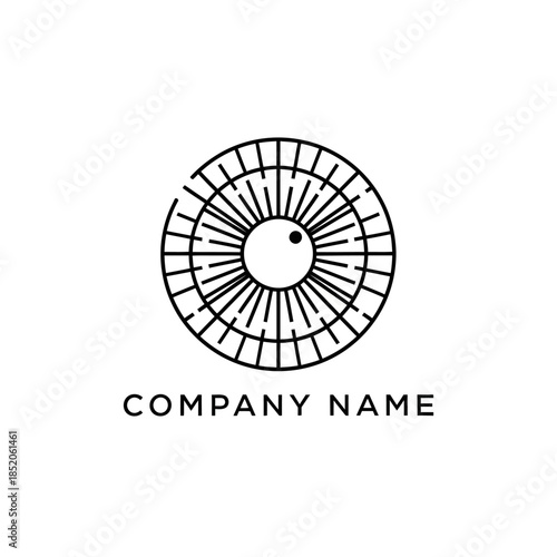 Abstract Eye Logo Design with Geometric Radial Lines and Central Pupil.