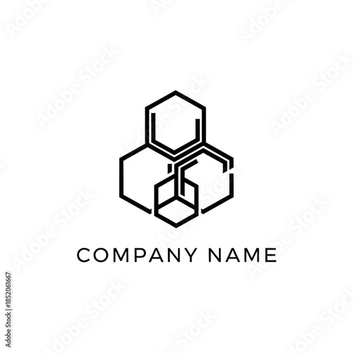 Abstract Geometric Logo Design with Interconnected Hexagons and Cubes.
