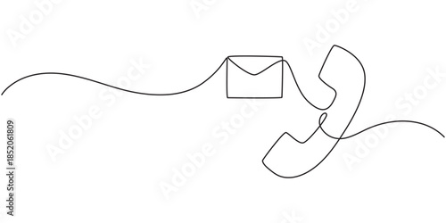 smartphone with email icon continuous one line drawing, Envelope and mobile phone line icon editable stroke, Continuous Line Drawing of Mobile Marketing Icon. Hand Drawn Symbol Vector Illustration.