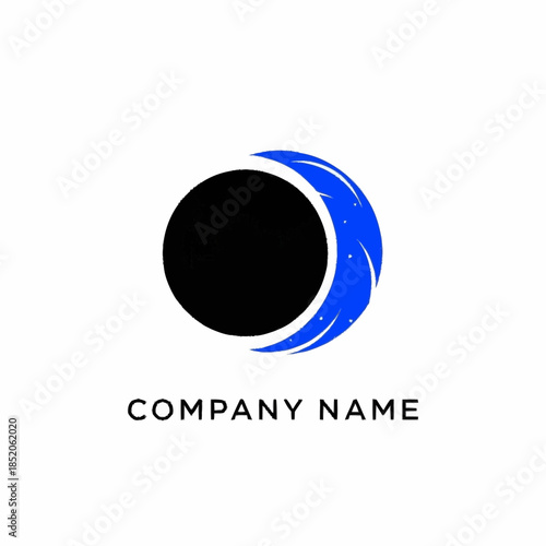 Abstract Logo Design Featuring a Black Circle and Blue Crescent.
