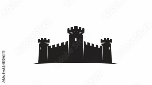 Silhouette of a Medieval Castle with Towers and Battlements.
