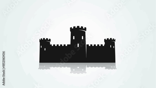 Silhouette of a Medieval Castle with Towers and Battlements.