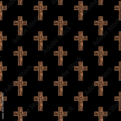 Christian cross seamless pattern isolated on black background