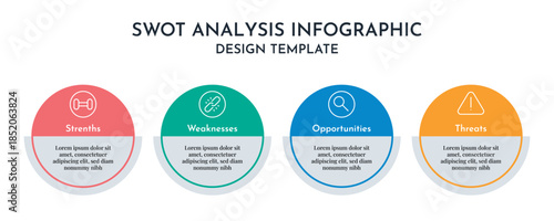 Modern SWOT Analysis Business Info graphics Showing Strenths Weaknesses Opportunities And Threats Flat Vector Design