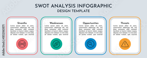 Modern SWOT Analysis Business Info graphics Showing Strenths Weaknesses Opportunities And Threats Flat Vector Design