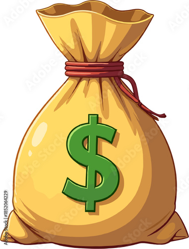 Money bag illustration isolated on white background, classic dollar sack clipart