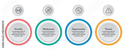 Modern SWOT Analysis Business Info graphics Showing Strenths Weaknesses Opportunities And Threats Flat Vector Design