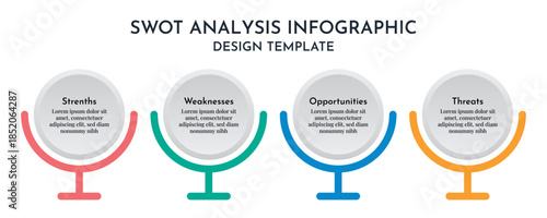 Modern SWOT Analysis Business Info graphics Showing Strenths Weaknesses Opportunities And Threats Flat Vector Design