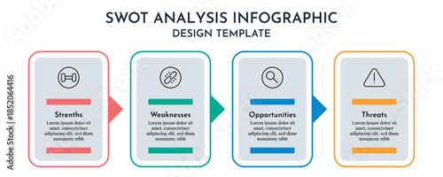 Modern SWOT Analysis Business Info graphics Showing Strenths Weaknesses Opportunities And Threats Flat Vector Design