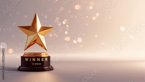 Winner Trophy With Star Design Placed on a Surface With a Blurred Background ...