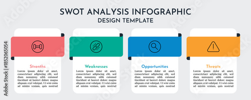 Modern SWOT Analysis Business Info graphics Showing Strenths Weaknesses Opportunities And Threats Flat Vector Design