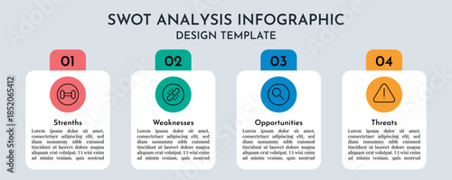 Modern SWOT Analysis Business Info graphics Showing Strenths Weaknesses Opportunities And Threats Flat Vector Design