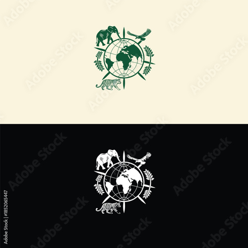 Global conservation logo with animals and world map
