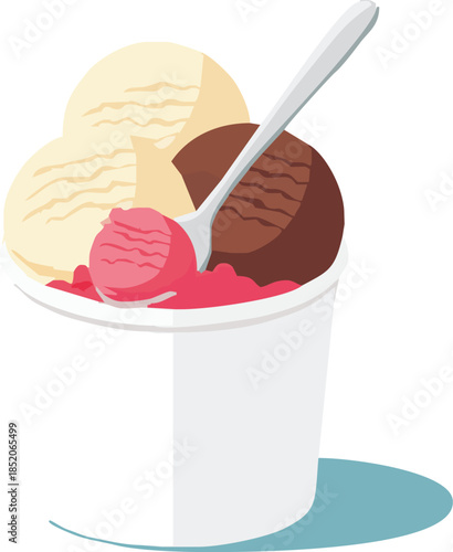 Delicious ice cream sundae with colorful scoops and spoon