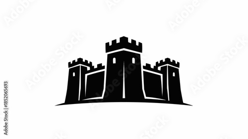 Black Silhouette of a Medieval Castle Fortress.