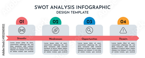 Modern SWOT Analysis Business Info graphics Showing Strenths Weaknesses Opportunities And Threats Flat Vector Design