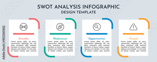Modern SWOT Analysis Business Info graphics Showing Strenths Weaknesses Opportunities And Threats Flat Vector Design
