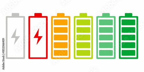 A visual representation of battery levels ranging from empty to full charge