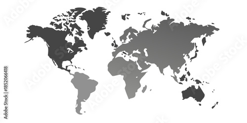 A grayscale world map depicting continents and oceans in a minimalist style