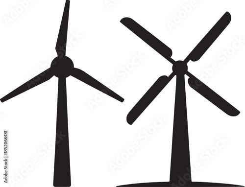 Wind Turbines Silhouette Vector