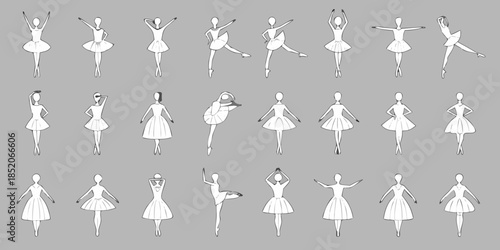 A series of minimalist line drawings depicting figures in various dance poses