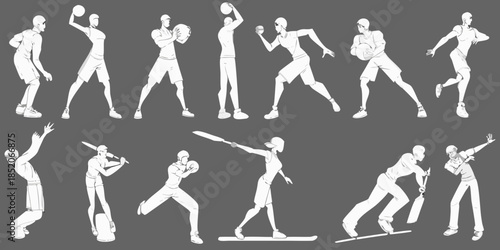 Dynamic baseball action sequence illustrated with stylized human figures in motion