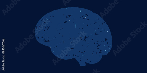 A dark blue silhouette of a human brain against a dark background