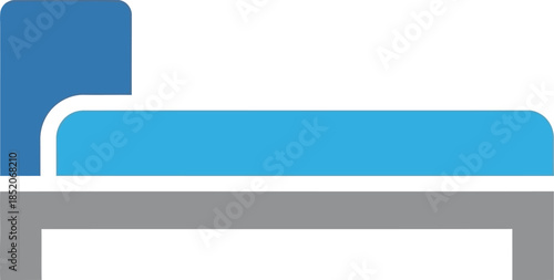 A minimalist blue and gray bed icon representing sleep, furniture, or lodging