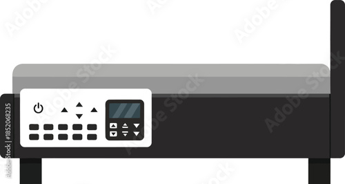 Side profile illustration of a modern smart bed with an advanced control panel